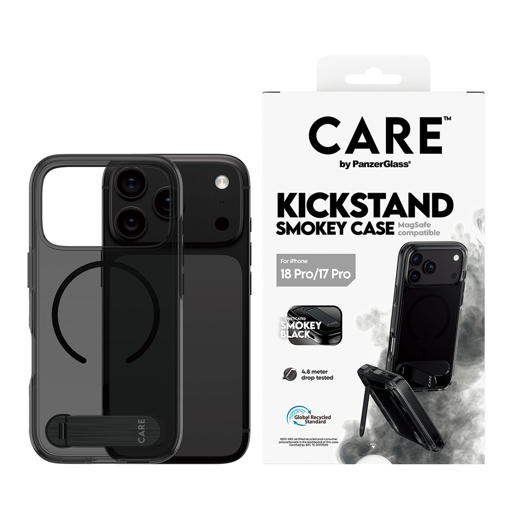 CARE™ by PanzerGlass® Kickstand Case Smokey w. Black MagSafe iPhone 18 Pro | 17 Pro